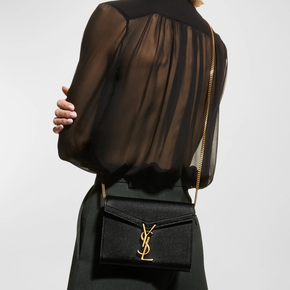 New Saint Laurent Cassandra YSL Wallet on Chain Grained Black Leather Crossbody - Picture 3 of 10